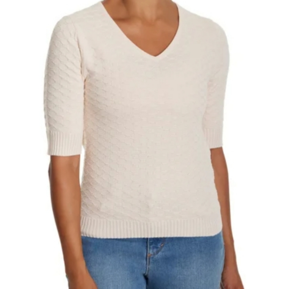 Ella Moss Women's Cream V-Neck Sweater